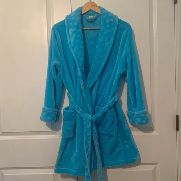 Turquoise Blue Plush Bath Robe - Picture 2 of 13